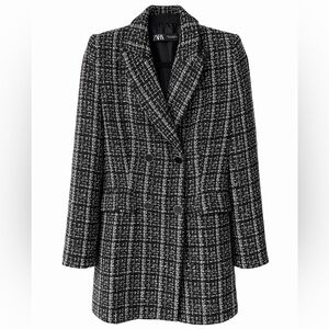 ZARA Black & White Tweed Double-Breasted Blazer | Chanel Style Jacket- SIZE S